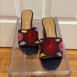 Jack Rogers Women's Navy Sandals with Multicolor Embroidery